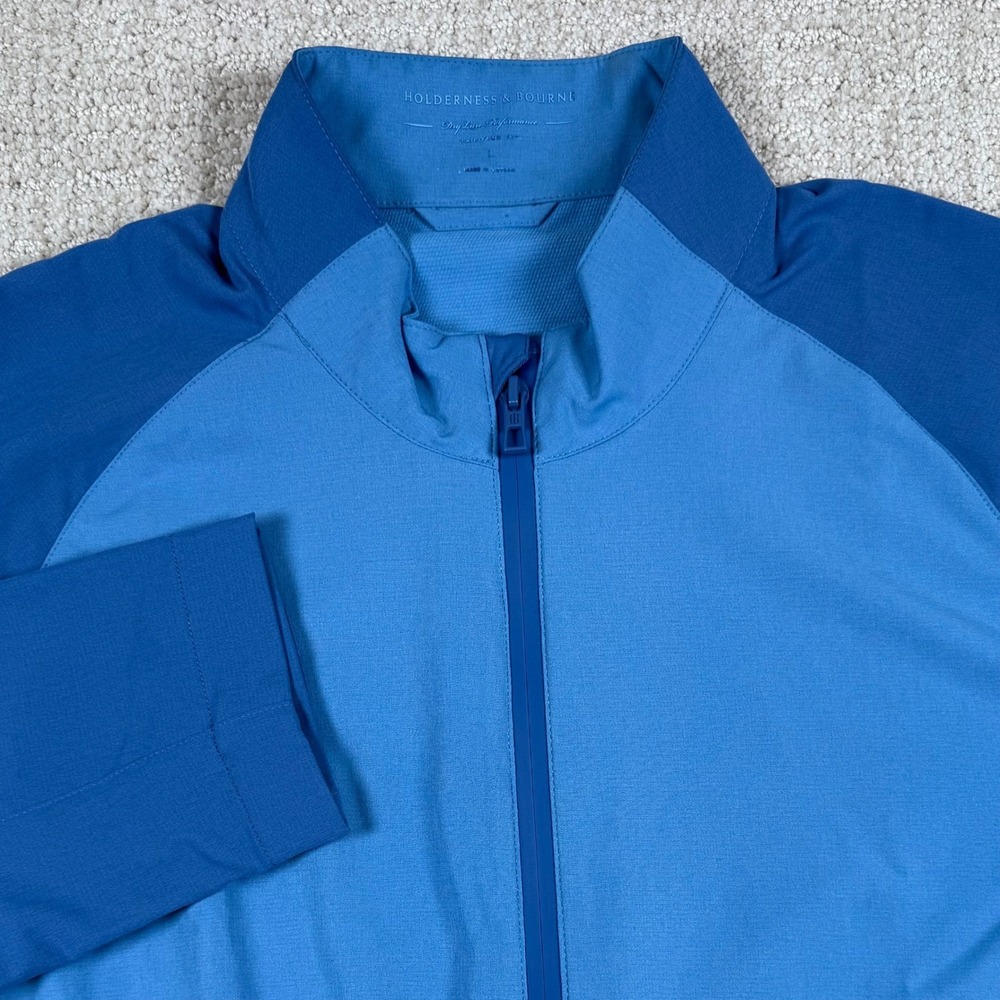 NWOT Holderness & Bourne Mens Large Blue The Hyde Dry Luxe Full Zip Golf Jacket